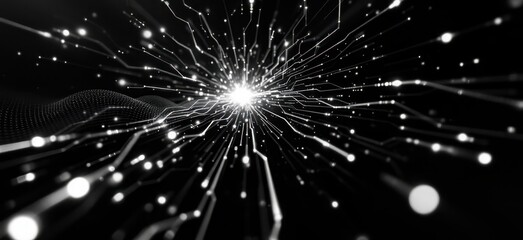 Obraz premium Black and white abstract digital network with glowing connections