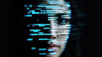 Women's Day Concepts. Digital face with data streams creating a futuristic effect.