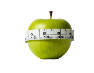 green apple with measuring tape
