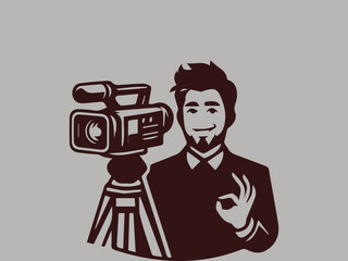 Man streaming or streaming video directly from a camera or cellphone, this man streaming image is suitable for logos, templets and backgrounds