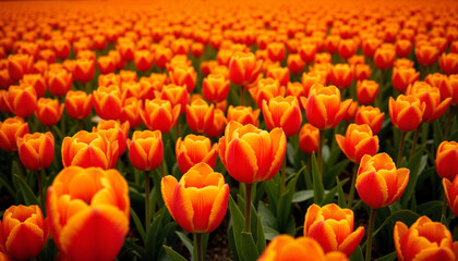 Vibrant orange tulips blooming in a field