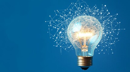 Innovative light bulb with network connections on blue background