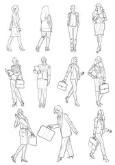 sketch of the girl in a dress working women drawing