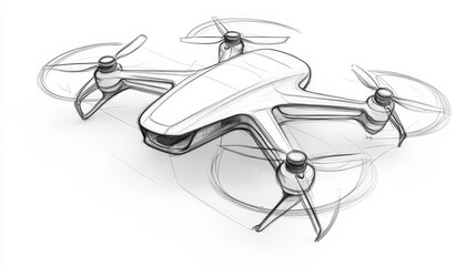 Conceptual sketch of futuristic quadrotor drone design in black and white