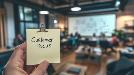 Customer focus presentation in modern office with diverse adult audience