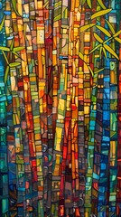 Fototapeta premium Retro colorful bamboo forest pattern illustration poster background