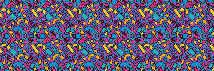  Seamless pattern with geometric shapes in the style. Multicolored vintage background with triangles, circles and squares for textile, fabric and Sudanese fabric art.