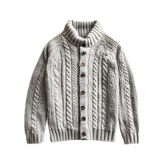 Light Gray Thermal Knit Pullover with Buttons Isolated on Transparent Background