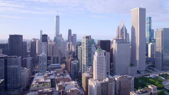 Explore the impressive architecture and vibrant city life of Chicago with captivating drone footage.