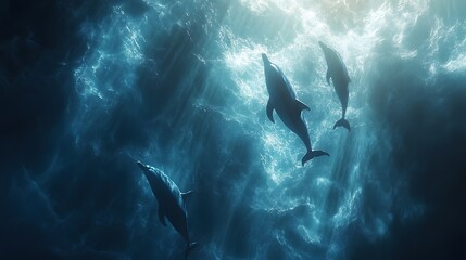 Fototapeta premium Mystical underwater scene, ethereal light filtering through water, marine life drifting, perfect for nature-themed displays.