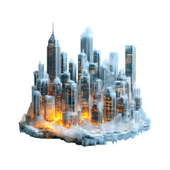 Icy Cityscape with Frosted Skyscrapers Isolated on Transparent Background