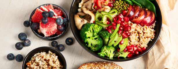 Gourmet and nutritious vegan meal. Healthy eating concept