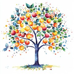 Vibrant orange tree illustration nature scene watercolor art colorful environment artistic viewpoint botanical concept