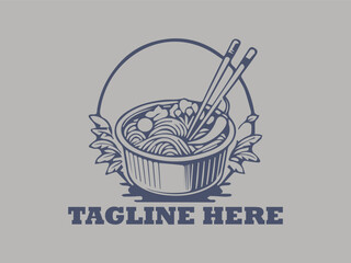 illustration of aluminum container with noodles asian food background logo vector. spicy asian noodle aluminum tray vector logo, suitable for rastauran themed logos and food logos