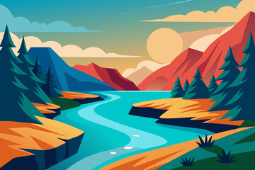 Mountain river landscape illustration