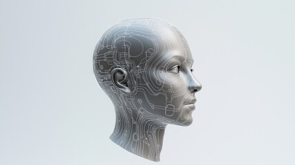 Metallic Robot Head Profile: A Futuristic Digital Art Rendering