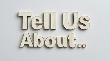 Wooden text art: tell us about on neutral background
