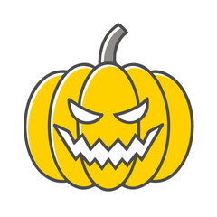 Fototapeta premium Grinning yellow pumpkin with menacing face, Halloween spirit