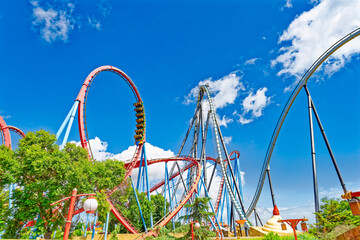 Roller Coaster in funny amusement park.