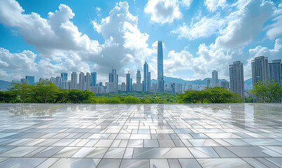 Fototapeta premium A flat space in front of a city building