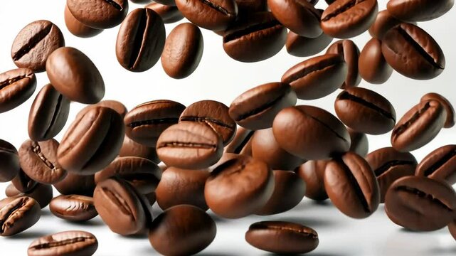 Dynamic motion of falling coffee beans in slowmotion for fresh aromatic experience
