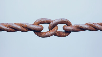 Fototapeta premium Rusty Chain Link: Close-up of two rusty chain links interlocked, symbolizing connection, strength, and the enduring power of unity.
