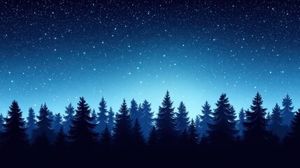 Fototapeta premium Starlit Coniferous Forest: A breathtaking panorama of a dense coniferous forest silhouetted against a breathtaking night sky brimming with stars.