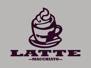 illustration of latte macchiato with caramel in a glass drawing vector for logo, coffee latte macchiato vector logo, template, restaurant menu