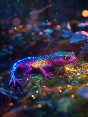 Iridescent Lizard in Enchanted Forest Magical Fantasy Creature