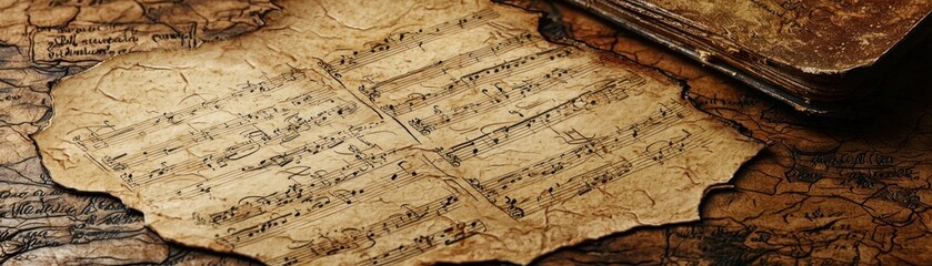 Ancient music sheet, aged paper, texture background, history
