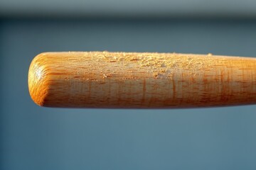 Close-up of a wooden baseball bat on a rustic surface