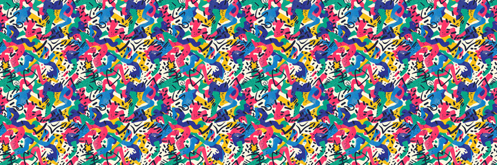 Seamless pattern with geometric shapes in the style. Multicolored vintage background with triangles, circles and squares for textile, fabric and Sudanese fabric art.
