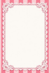 Pink and White Striped Frame with Floral Lace Design