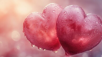 Fototapeta premium Romantic hearts with droplets on a dreamy background