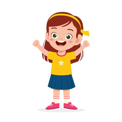 Happy Cute Little Kid Girl Celebrating Victory - Cartoon Vector Illustration