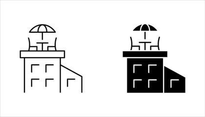 Obraz premium Rooftop deck linear icon set. Panoramic terrace. Luxurious penthouse balcony. vector illustration on white background
