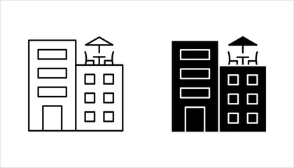 Obraz premium Rooftop deck linear icon set. Panoramic terrace. Luxurious penthouse balcony. vector illustration on white background