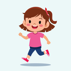 Happy Cute Little Girl So Fast Running Pose - Flat Vector Illustration