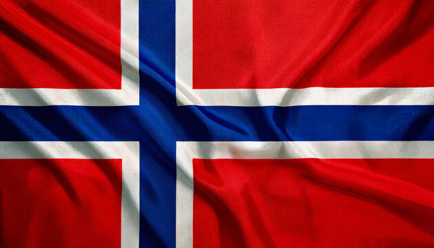 Norway flag with folds with visible satin texture