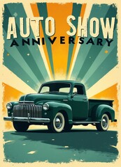 Retro Auto Show Anniversary with Classic Truck Art