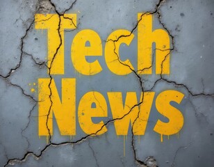 Tech News Yellow Graffiti on Cracked Wall