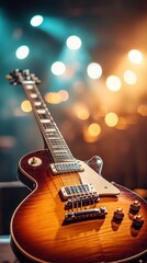Fototapeta premium Electric Guitar on Stage, Concert Lights, Musical Instrument