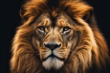 Naklejka premium A lion with black background and colored