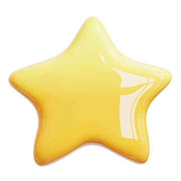Star shape in yellow color. 3D cute cartoon glossy glass decoration
