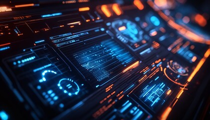 Fototapeta premium Futuristic Digital HUD Interface with Sci-Fi Elements Neon Lights