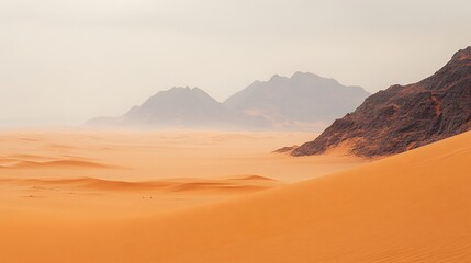 Fototapeta premium Vast orange desert landscape subtly shifting under a hazy sky. AI Generated