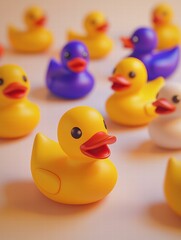 Colorful rubber ducks. AI.