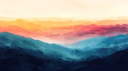 Obraz premium Vibrant sunset paints majestic layered mountains in warm and cool hues. AI Generated