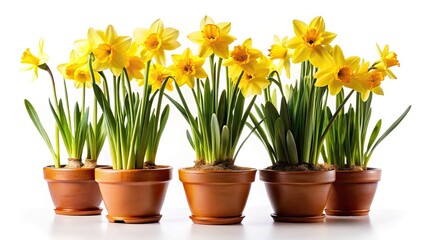 Spring Daffodils Silhouette, Potted Flower Silhouette Photography, White Background, Floral Silhouette
