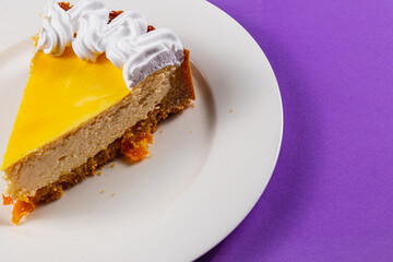 Enjoying fresh homemade orange cheesecake paired with espresso